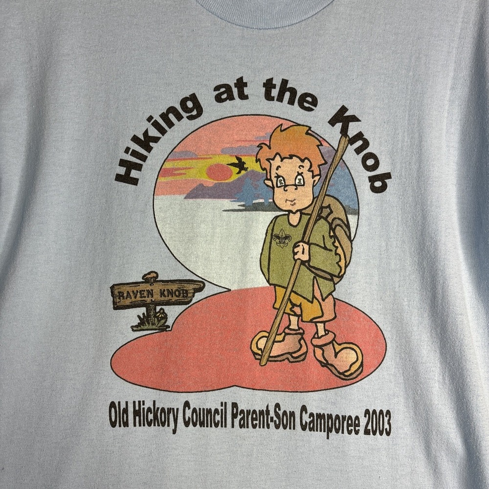 Vintage Y2K Boy Scout Tee M Hanes Heavyweight‎ 50/50 Shirt Hiking Virginia Blue